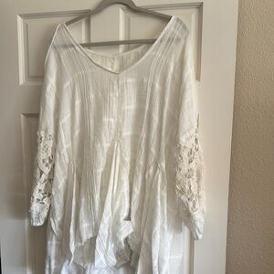 Free People Cream Asymmetrical Bell Sleeve Tunic